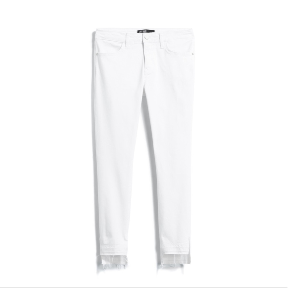 White Skinny Jeans with Distressed Cuffs